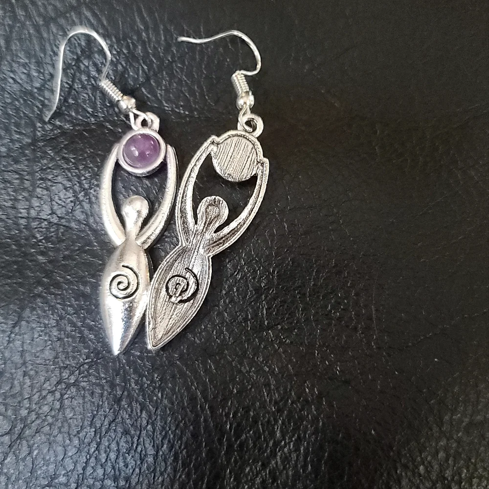 Sterling & Amethyst Moon Goddess earrings NWT - Picture 3 of 6
